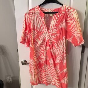 Women's Coral Leaf-Print Tunic Mini Dress